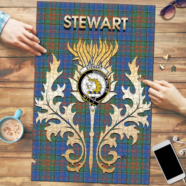 Stewart of Appin Hunting Ancient Tartan Crest Thistle Jigsaw Puzzles For Sale
