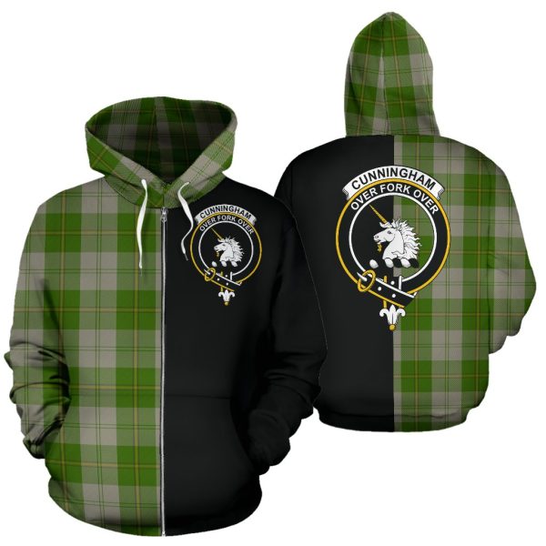 Cunningham Dress Green Dancers Tartan Crest Zipper Hoodie - Half Of Me Style For Cheap