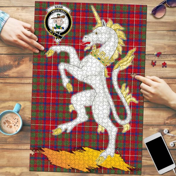 Shaw Red Modern Tartan Crest Unicorn Scotland Jigsaw Puzzles For Cheap