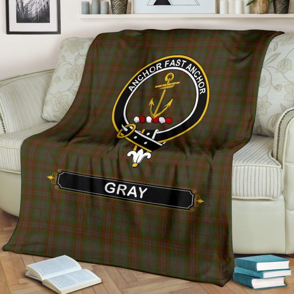 Gray Family Tartan Crest Blanket - 3 Sizes For Sale - Image 2