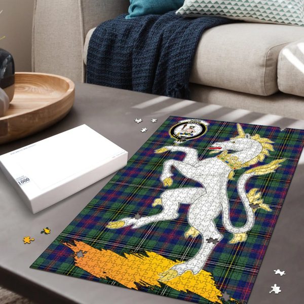 Wood Modern Tartan Crest Unicorn Scotland Jigsaw Puzzles Online Sale - Image 2