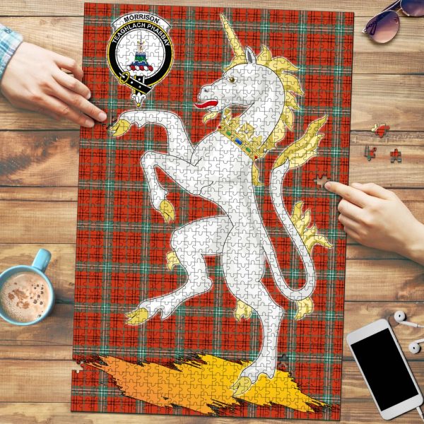 Morrison Red Ancient Tartan Crest Unicorn Scotland Jigsaw Puzzles Online Sale