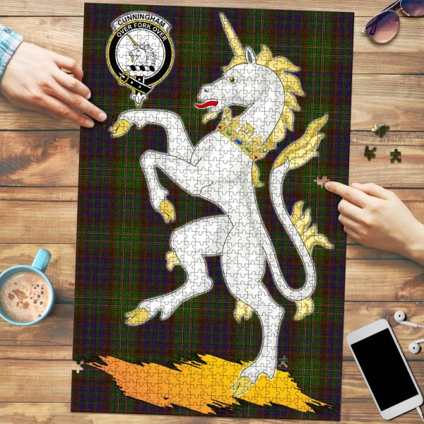 Cunningham Hunting Modern Tartan Crest Unicorn Scotland Jigsaw Puzzles For Cheap
